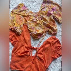 H&M Floral Multicolor and Solid Orange Blouses